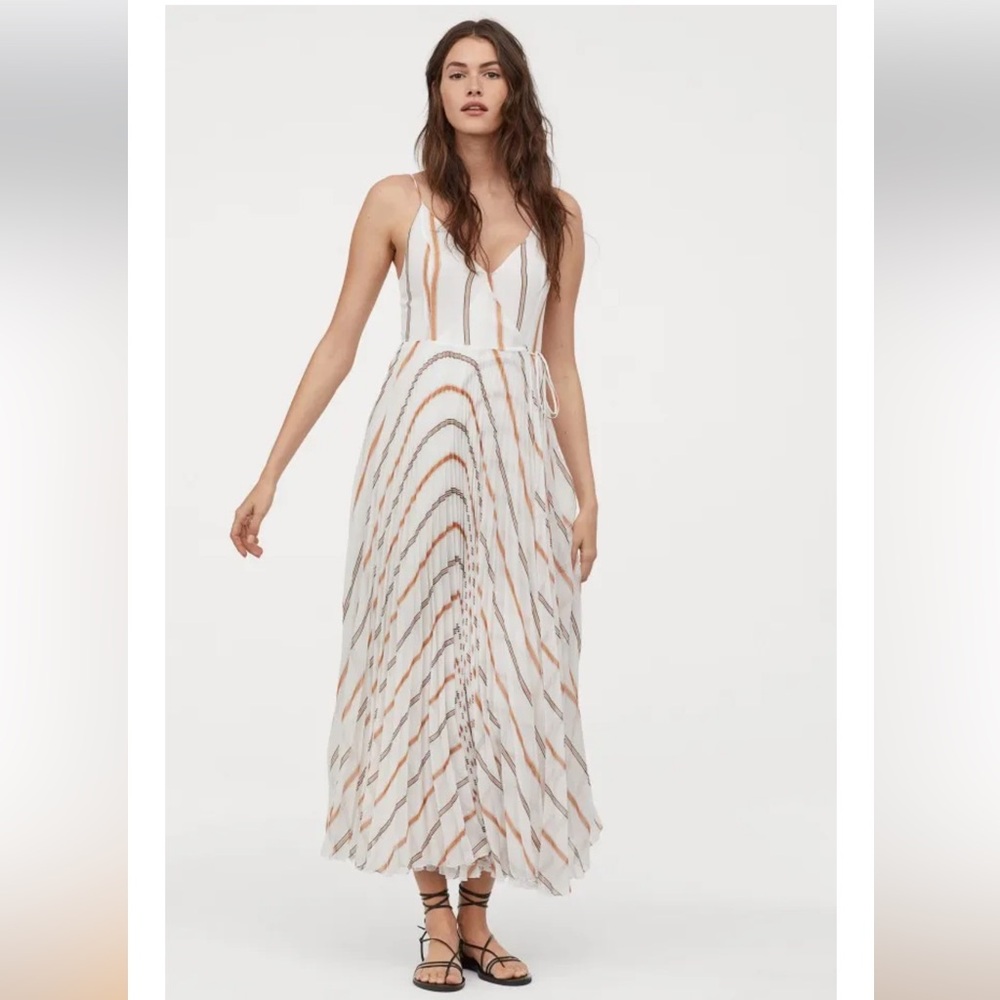 H&M Ivory Maxi Dress with Tan Stripes size 6 - Picture 2 of 16